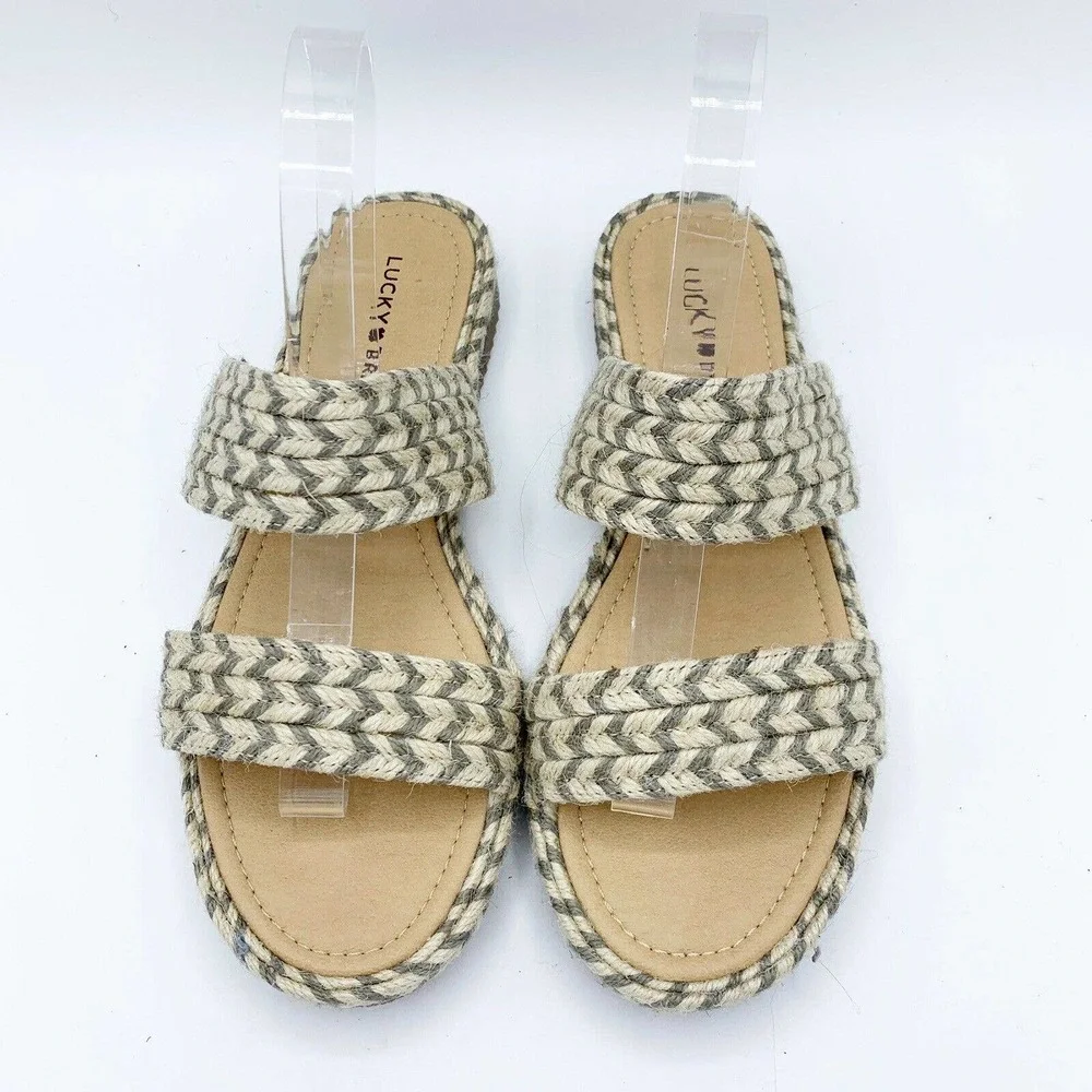 Lucky Brand Sandal Green‎ Decime Espadrille Jute Woven Slide Sandals